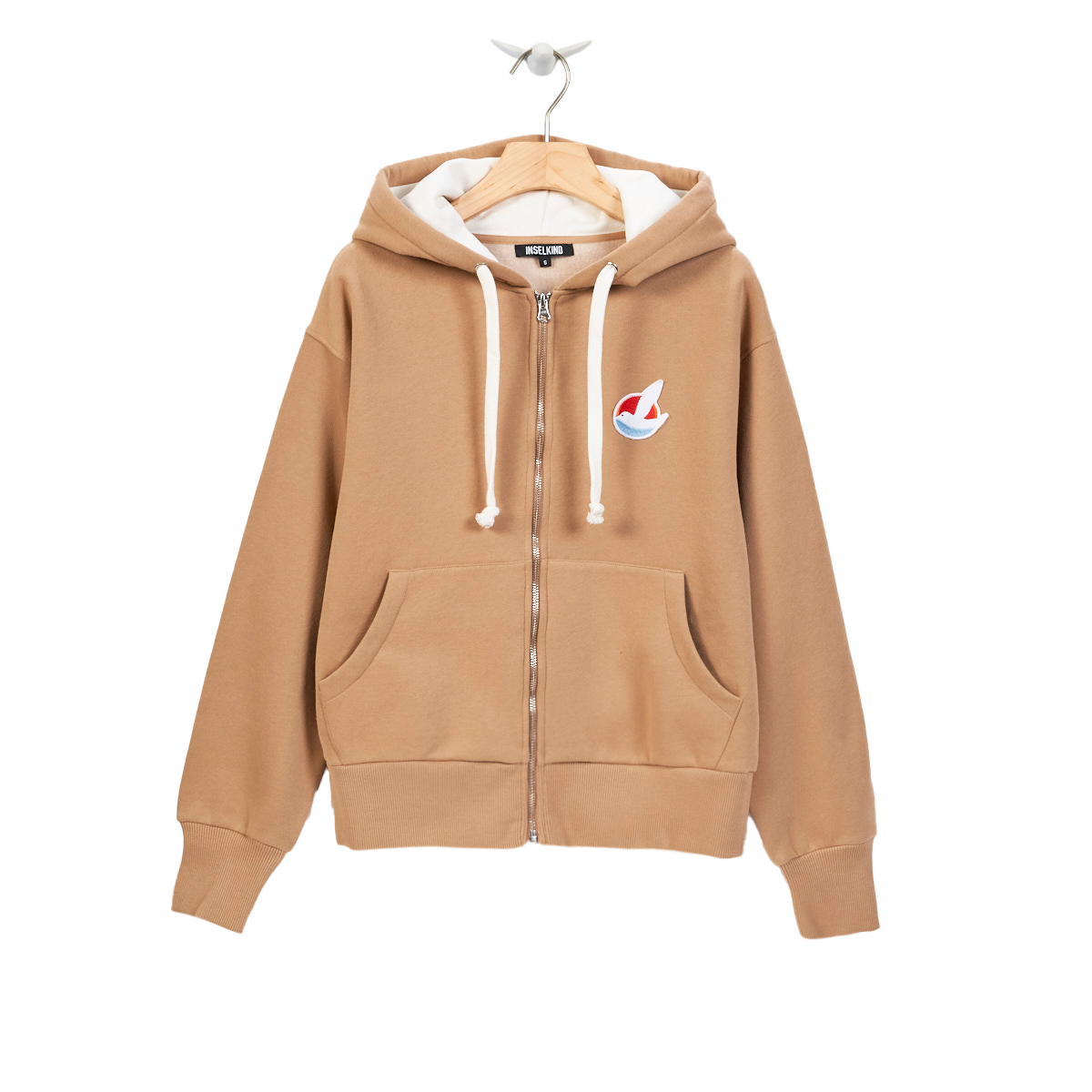 Loose Fit Zip Hood Logo / camel