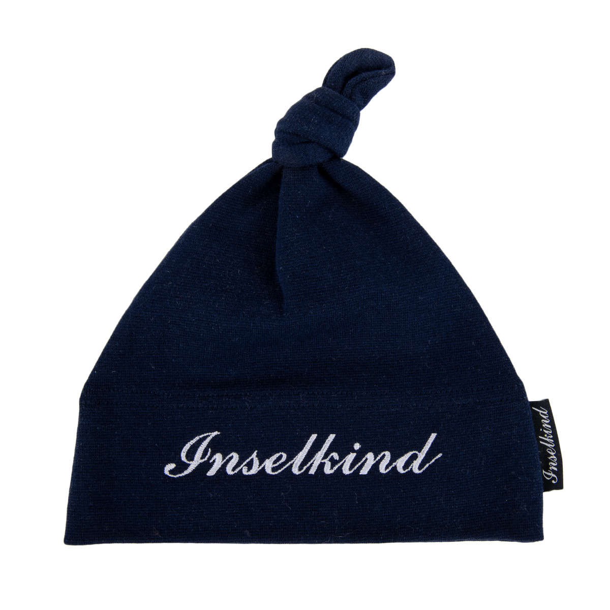 Inselkind-Babymuetze-Schriftzug-blau