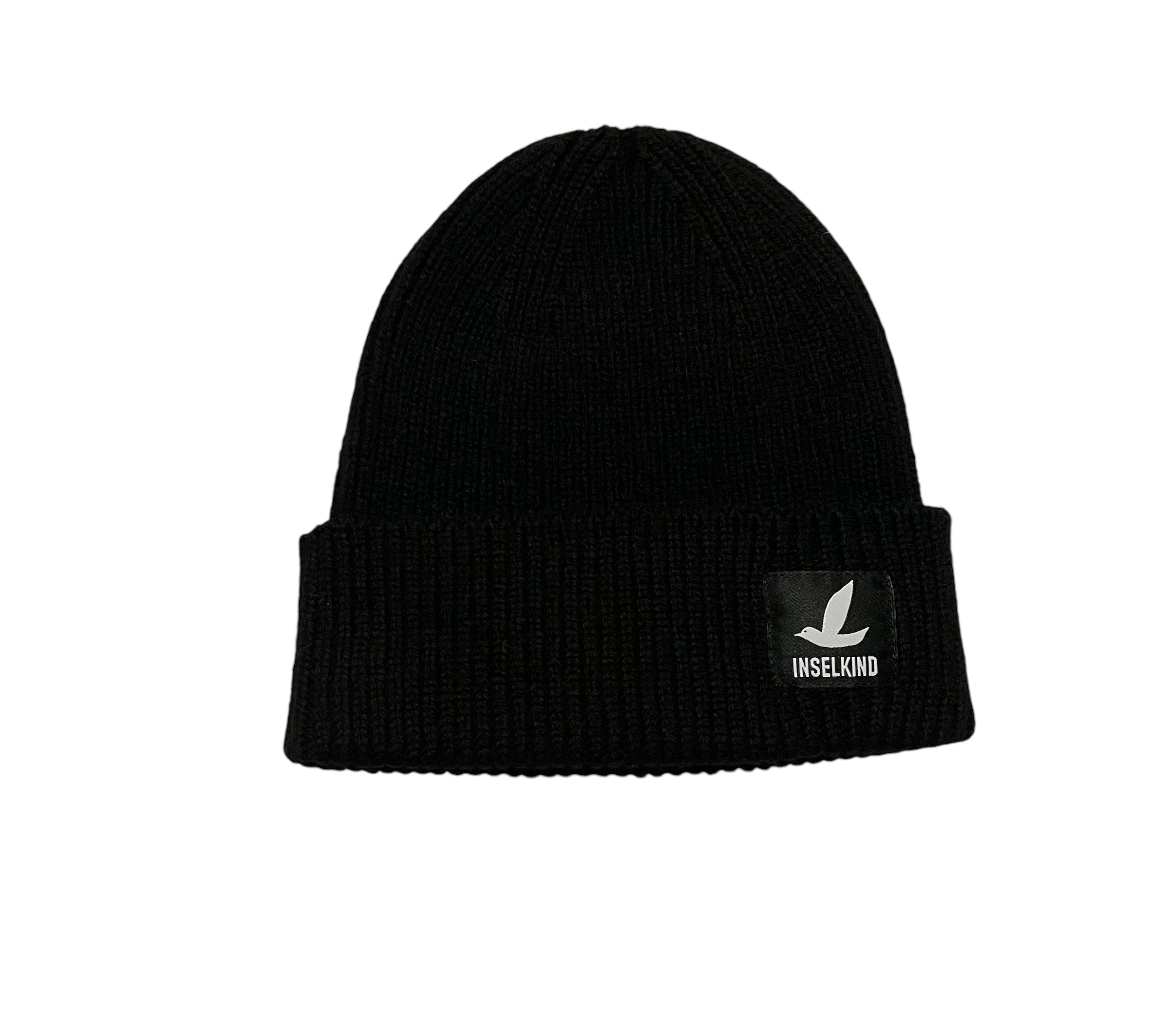 Inselkind Unisex Beanie aus Wolle Logo / Black